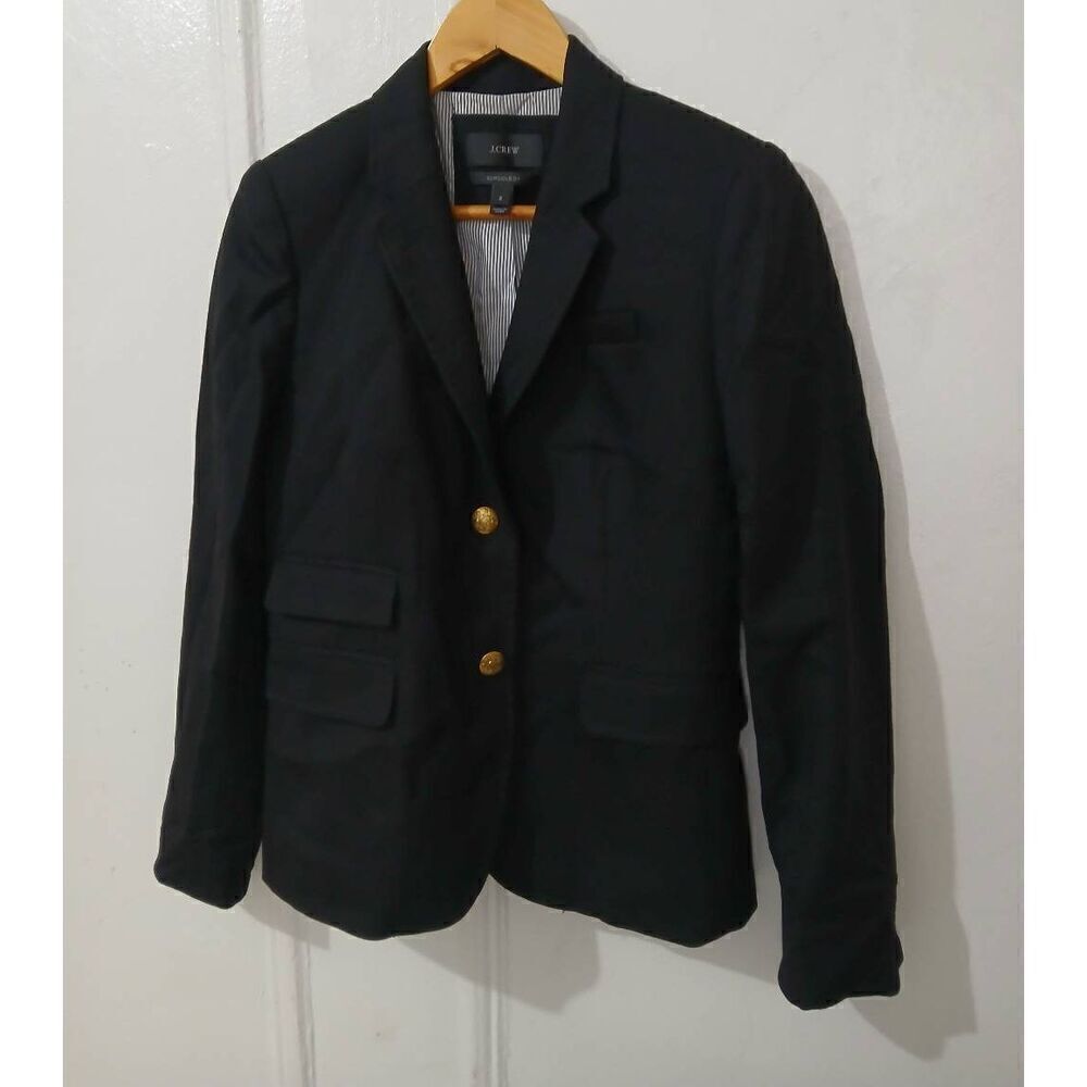 J crew womens size 2 SCHOOL BOY BLAZER jacket black fine wool TWO BUTTON